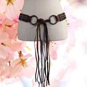 Saddle Leather Belt Western/ Cowgirl  Aged Brass Hoops/Metal Wrap Tassel SZ M